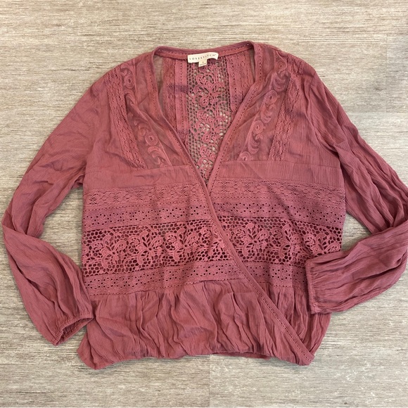 lovestitch Tops - Lovestitch Mauve Lace Detail Blouse
